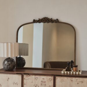 Amelia - Gold Arched Metal Overmantle Mirror 100cm x 87cm
