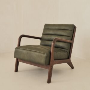 Hudson - Leather Accent Chair Olive & Dark Wood